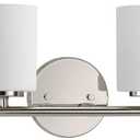 Progress Lighting Replay Collection 4 Light Bathroom Vanity Light, Modern Bath Lighting Fixture with Etched White Glass Shades for Over The Mirror, Reversible Mounting, Polished Nickel