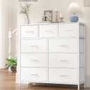 SONGMICS Dresser for Bedroom, Chest of Drawers, Steel, MDF, 9 Non-Woven Fabric Drawers, Storage Organizer Unit, Closet, Entryway, Cloud White and Snow White ULGS324WH01