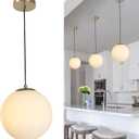 Globe Glass Pendant Light-Fixtures - Gold Mid Century Light Fixture with Milk Glass, Modern Ceiling Chandelier, Hanging Pendant Light for Kitchen, Bedroom, Living Room, Dinning Room, Hallway