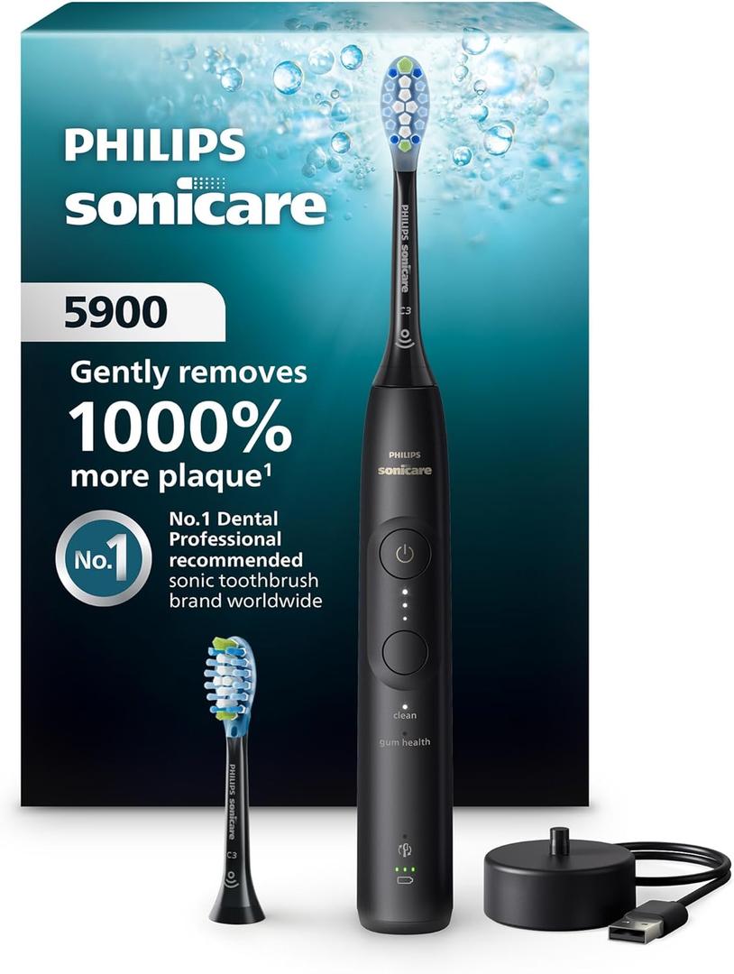 Philips Sonicare 5900 Series Electric Toothbrush - Next-Generation Sonicare Technology, Pressure Sensor, 6 Brushing Settings, SmarTimer, BrushPacer, 21-Day Runtime, Black, Model HX7131/02