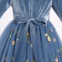 IBTOM CASTLE Flower Girl Dress Long Sleeve Velvet Floral Embroidery Tulle Tutu Dresses Fall Winter Wedding Formal Ball Gown (Blue)