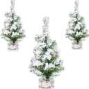 3 Pack Tabletop Mini Christmas Tree, 7.87" / 11.81" White Simulated Mini Christmas Tree Snow Miniature Pine Christmas Tree Perfect for Christmas Decorations, Home, Kitchen, Dining Table