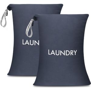 WiseBoy 2 Pack Laundry Bags, Travel Laundry Bag for Dirty Clothes, Washable Nylon Wet Dry Bag, Swimming Yoga Bathing Suit Workout Wet Dry Bags (Navy Blue)