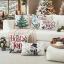 2 x Artscope Christmas Tree Snowman Throw Pillow Covers 20x20 Inch Set of 4, Let It Snow Holly Jolly Winter Hoilday Christmas Decoration Pillow Cases for Home Sofa Couch Decor-Beige