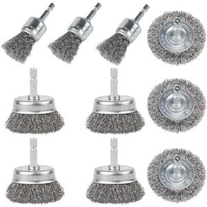 9 Pack Wire Brush for Drill, Carbon Steel Wire Wheel Brush, Cup Brush, Pen Brush Set with 1/4-Inch Hex Shank for for Cleaning Rust, Stripping and Abrasive