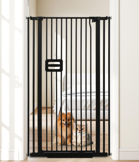 HIDOG 55'' Extra Tall Cat Gate, 30.1"-34.1" Wide Auto Close Tall Pet Gate for Doorways, Pressure Mounted High Dog Door Gate No Drilling Cat Fence Safety Baby Gate for Stairs, Doorways, Black