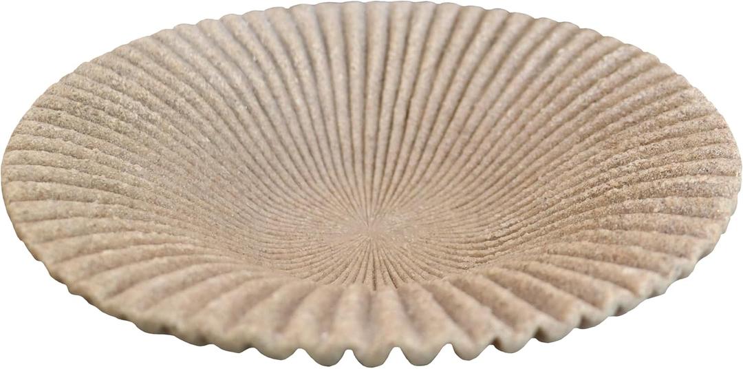 Decorative Bowl decor Tray, Scalloped Pedestal Bowls for Modern Home Decor,Ruffle Decor,Stylish Key Bowl for Entry Table,Decorative Fruit Bowl for Kitchen Counter,Artificial Stone Beige