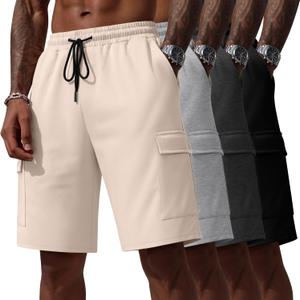 August Alley 4 Pack Men's Cargo Shorts Big and Tall Athletic Gym 9 Inch Bermuda Baggy Drawstring Summer Shorts with Pockets, 3XL