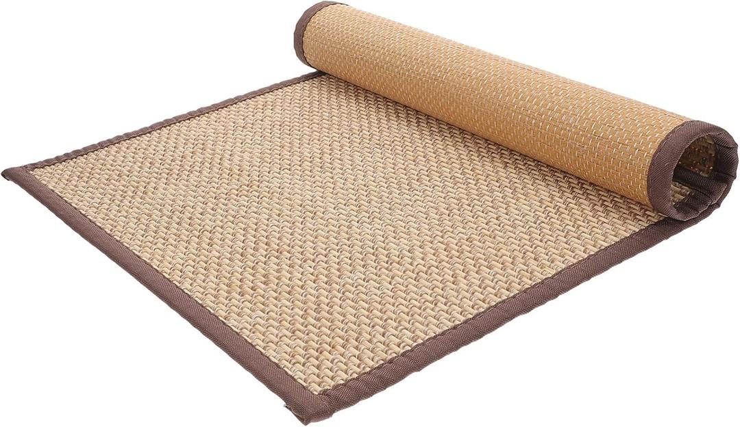 Beavorty Bamboo Rug Woven Straw Seat Cushion Japanese Style Rattan Futon Sitting Pad Tatami Floor Pillow for Zen Garden Yoga Practice or Meditation Light Brown Japanese Tatami Mat