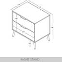Modern Glam 2-Drawer Wooden Nightstand with Gold Metal Legs, Black, 14.7"D x 21.7"W x 21.9"H