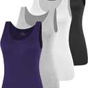 AMVELOP Basic Tank Top for Women Undershirts Sleeveless Layering Tank Top 2 Pack (XXL, Blue, Grey)