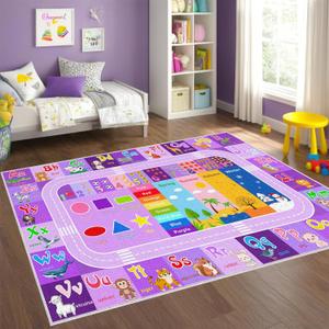 Alphabet Rug for Classroom - ABC Rugs for Kids Playroom Classroom Carpet for Learning ABC Alphabet,Numbers,Animal,Colors,Season Kids Play Mat for Boys Girls Bedroom Decor,Purple,4x6 Feet
