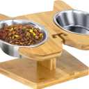 CREHNIL Slanted Angled Tilted Dog Bowls for French Bulldogs Personalized Frenchie Raised Stainless Steel Food Bowl Dog Dishes with Stand Feeder Station