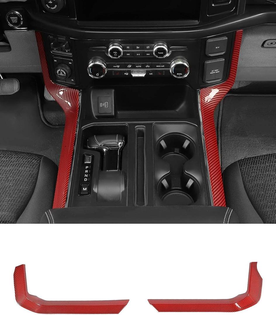 Savadicar Red Carbon Fiber Interior Accessories - Floor Console Side Strips Trim Cover for Ford F150 (2021-present) - Premium Texture Interior Decor Upgrade Option, 1 PC