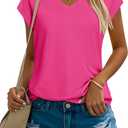 YUCOLEN Women's Cap Short Sleeve Tunic Tops V Neck Cotton T-Shirts UPF50+ Soft Breathable Summer Basic Tee (Pink, S)