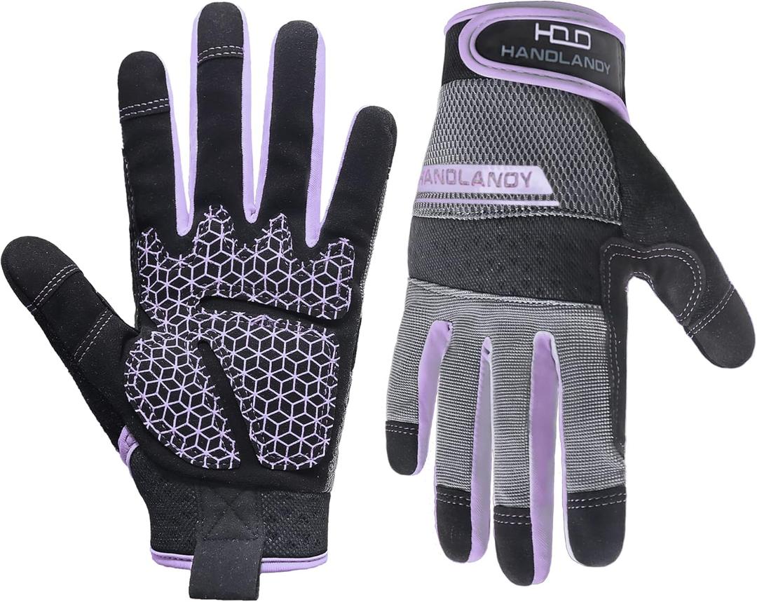 HANDLANDY Women Safety Work Gloves Utility Touch Screen Working Grip Glove for Yardwork Gardening Breathable Mechanic Gloves (Small (Pack of 1), Purple-upgraded)