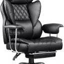 COMHOMA Big and Tall Office Chair, High Back Leather Gaming Chair with Footrest, Executive Ergonomic Office Chair with Pocket Spring Lumbar Support and with Outward Fixed Soft Armrests (Black)