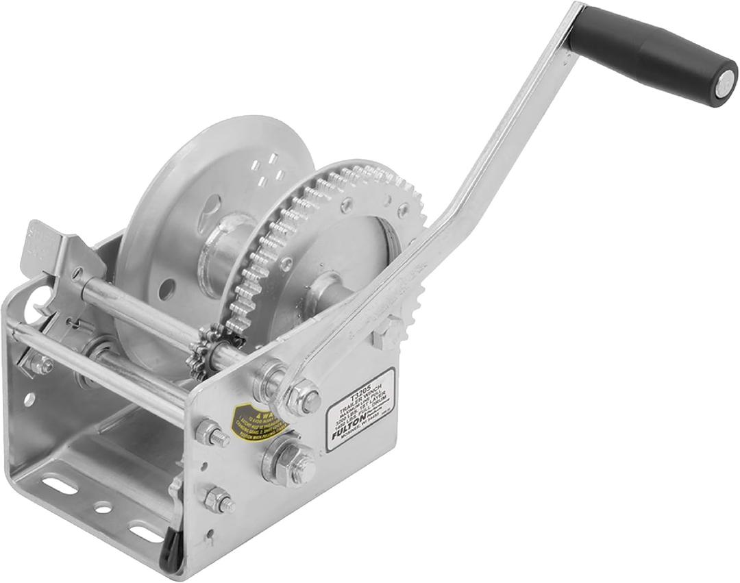 Fulton 142423 Trailer Winch, Two-Speed, 3,200 lbs. Capacity, 20 Foot Strap, 10 Inch Handle, Silver