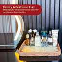 Rattan Rectangle Tray with Mother of Pearl Inlay Unique Decorative Rattan Serving Tray for Coffee Table, Bathroom Vanity, Perfume & Nightstand Ideals for Housewarming (White 11.8")