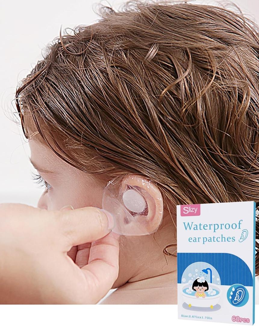 Slizy 60 Pieces of Children's Waterproof Ear Stickers,Disposable Baby Shower Ear Protection,Newborn earplugs,Silicone Gel Ear Muffs,Does not Leave Glue,not Easy to Allergies,for Swimming,Bathing