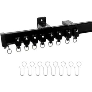 Aluminum Ceiling Curtain Track Set with Hooks Ceiling Mount and Wall Mount Room Divider Sliding Curtain Tracks Rods Flexible Heavy Duty Curtain Rail Hook Sets, Black, 24FT