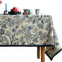 French Floral Tablecloth for Rectangle Tables,Linen Table Cloth with Blue Flowers Pattern,Heavy Durable Table Cover for Dining Kitchen Decor Party Banquet Christmas, 63"*102"