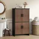 Bathroom Storage Cabinet, Floor Cabinet with 4 Fluted Doors and 2 Adjustable Shelves Wooden Tall Freestanding Organizers and Storage,Black