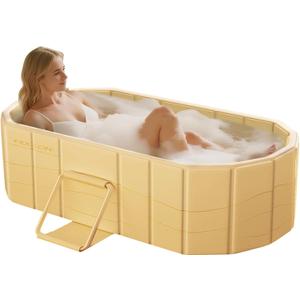 Portable Foldable Bathtub, Freestanding Bathtub No Installation, Bathroom SPA Soaking Bath Tub, Shower Stall Collapsible Hot & Ice Bath for Indoor Outdoor (Beige, 47.2"L x 21.6"W x 19.6"H)
