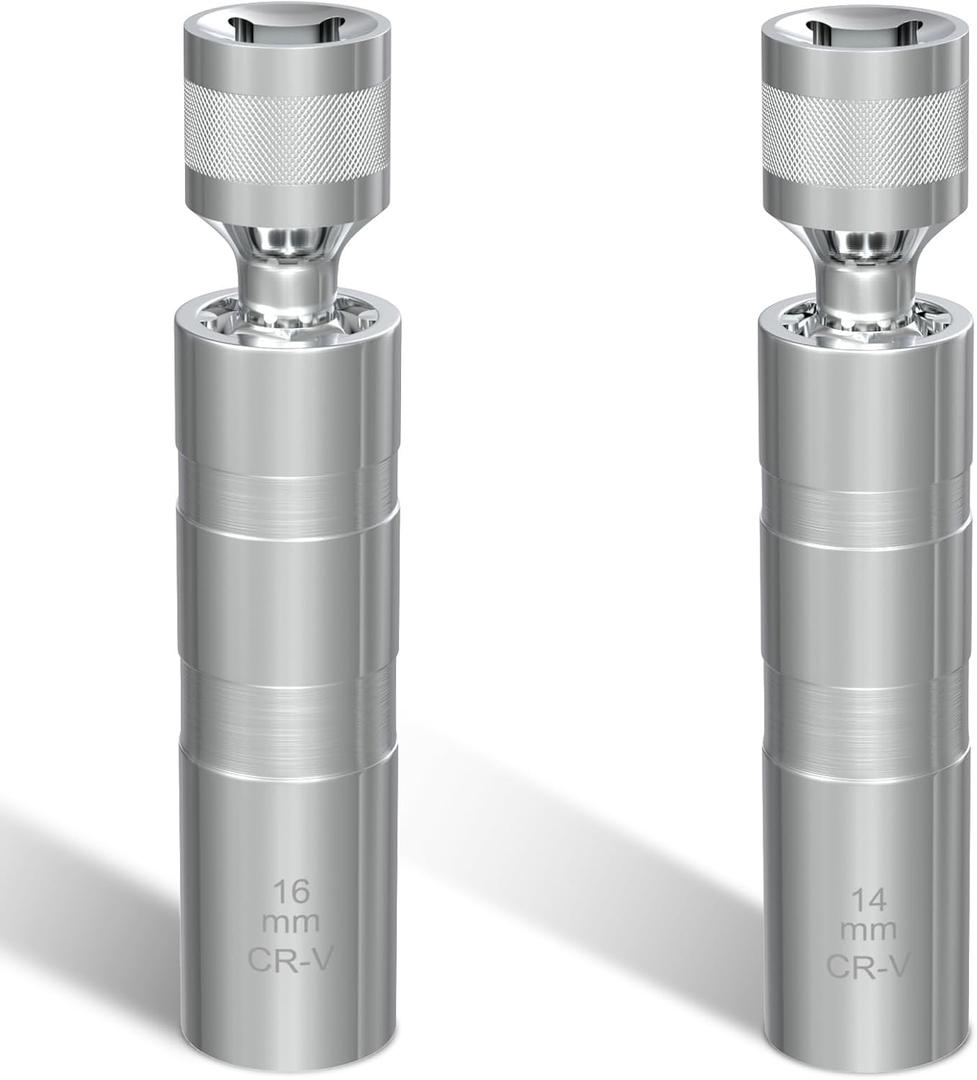 14mm&16mm Spark Plug Socket Set, Thin Wall 3/8" Drive Spark Plug Sockets Removal Tool, 12 Point, Magnetic Swivel Spark Plugs Socket for Most Car Models