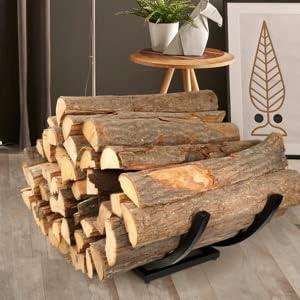 Lifyzoon Curved Firewood Rack Firewood Holder: 22inch Firewood Rack Outdoor Indoor - Heavy Duty Logs Holder Fireplace Metal Wood Storage Organizer for Porch Patio Deck, Black