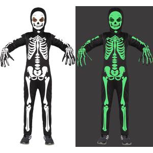 Sicypoty Kids Skeleton Costume Glow in The Dark Halloween Bone Bodysuit with Skeleton Hood Mask Black (8-10 Years)