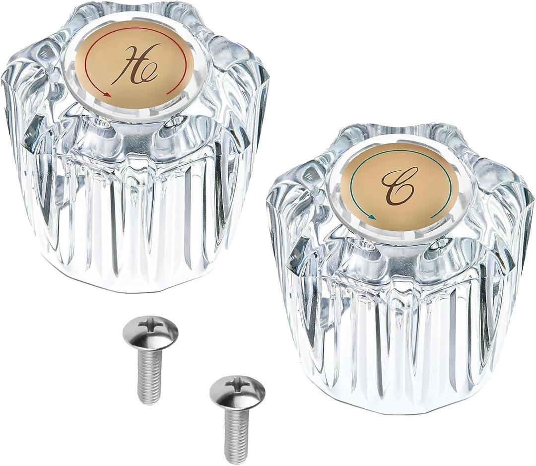 2 Pcs Bathtub Faucet Handles Shower Knobs Replacement Hot and Cold Bathroom Sink Faucet Knob Replacement with Screws Inner Hole Diameter of 8mm Compatible with Delta/LDR/Delex/Peerless Faucets, Gold