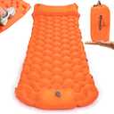 POWERLIX New Upgraded Sleeping Pad for Camping with Built in Pillow and Foot Pump, Carry Bag - Compact Lightweight Camping Mat, Outdoor Backpacking Hiking Travelling Camping Air Mattress Airpad (Single, Orange-mat Bed)