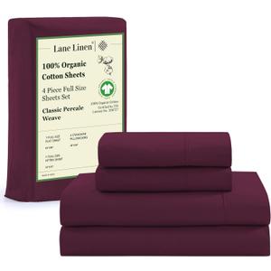 LANE LINEN 100% Organic Cotton Eco Friendly Full Size Bed Sheets, Mercerized Fully Elasticized Cotton Sheets Full, Percale Weave Soft & Comfy Comes in Variety of Colors- Windsor Wine