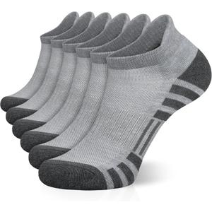 Airacker Ankle Athletic Running Socks Cushioned Breathable Low Cut Sports Tab Socks for Men and Women (6 Pairs) (Gray) 9-12