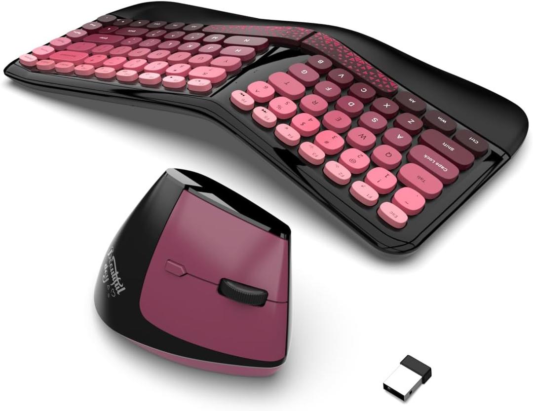 Ergonomic Wireless Keyboard and Mouse Set Wireless Keyboard Silent Mice Set with Wrist Rest for Computer, Laptop, PC, Mac, Windows Black Pink