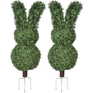 QIANYUN Boxwood Bunny Topiary  36'' UV-Resistant Artificial Rabbit Tree for Easter Decor, Outdoor/Indoor Faux Boxwood Topiary, Garden, Porch, Patio, Christmas Topiary (2, 31 Inch)