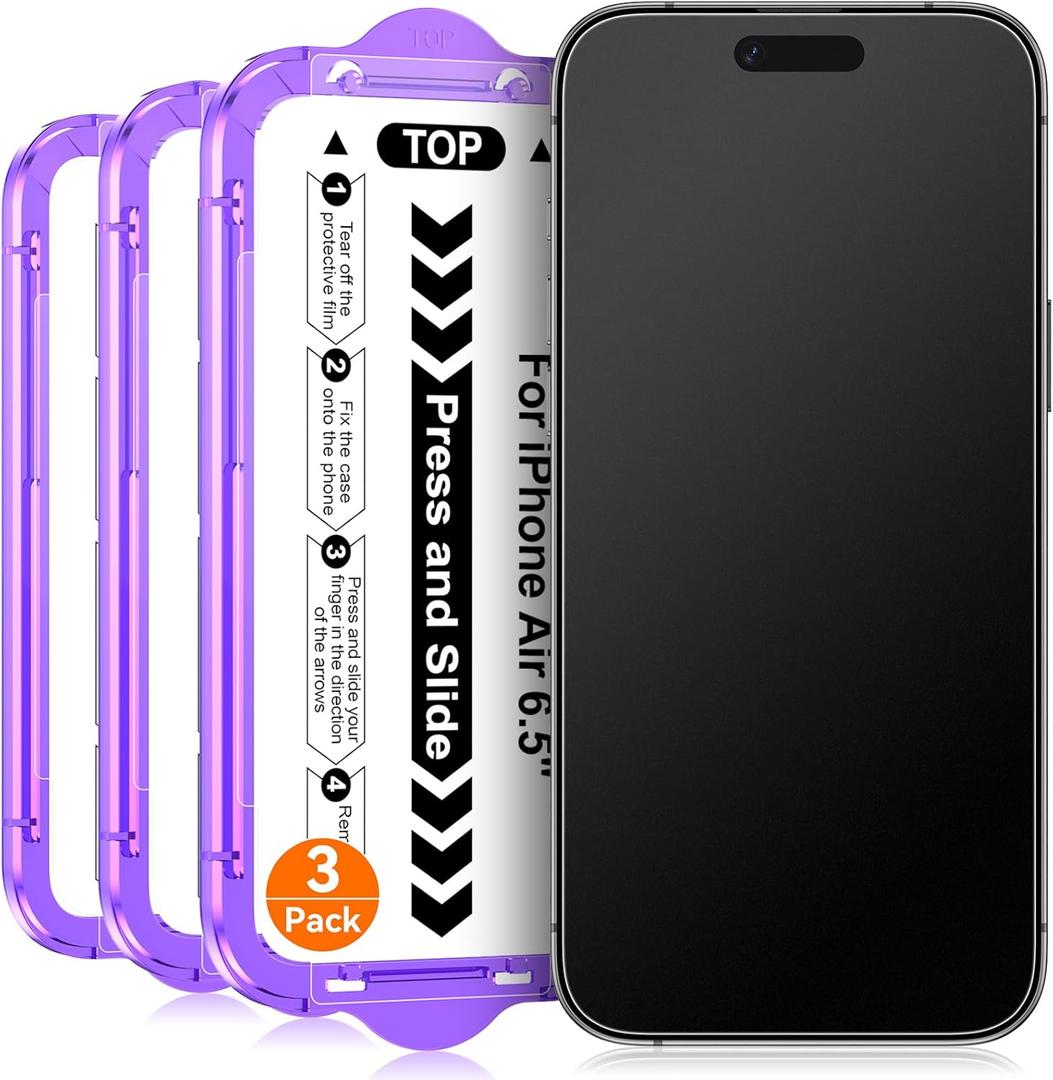 3 Pack for iPhone Air / 17 Air 6.5 inch Matte Glass Screen Protector, Auto Alignment Quick Fit Easy Installation, Anti Glare Anti Fingerprint Tempered Glass, Smooth Touch, Case Friendly