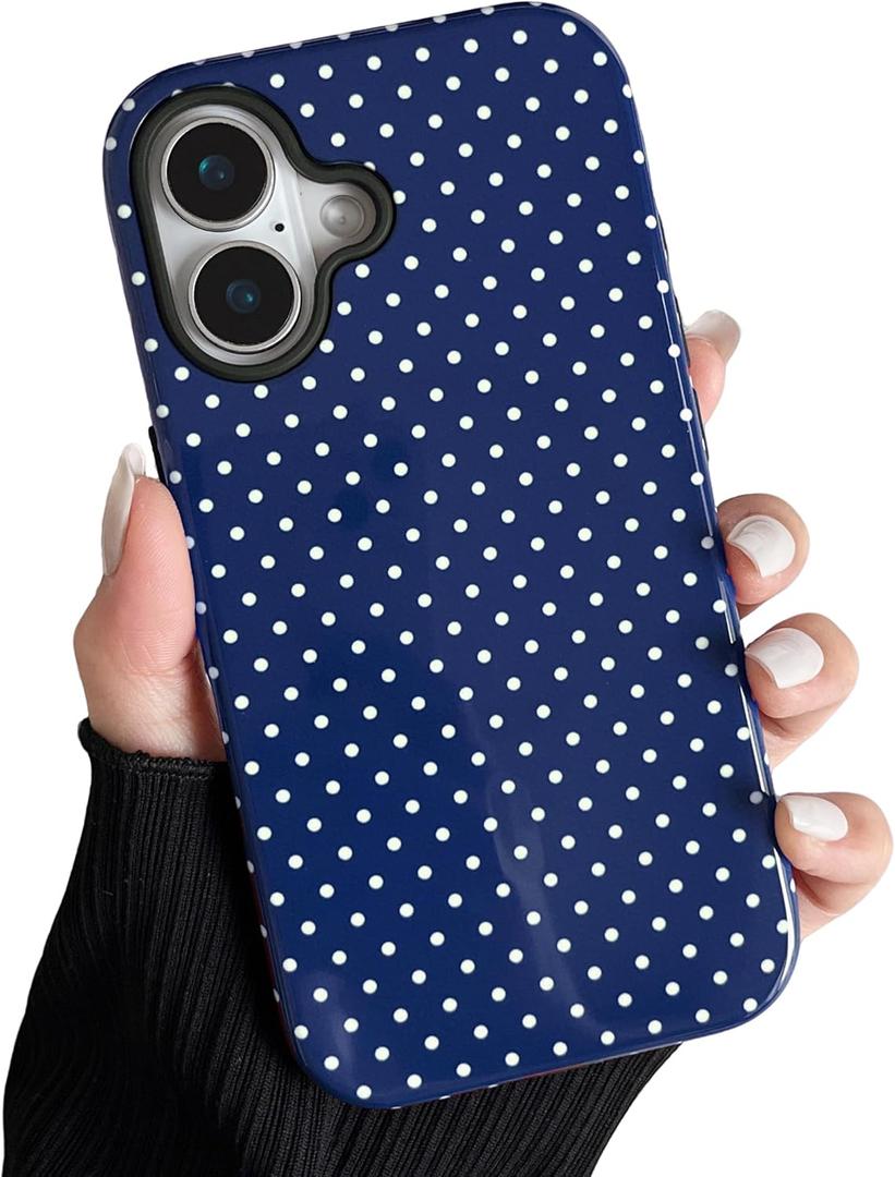 ZTOFERA Magnetic Case for iPhone 16, Compatible with Magsafe, Polka Dot Aesthetic Phone Case Cute for Girl Women, Hard PC+Soft TPU Protective Phone Cover for iPhone 16-Navy Blue