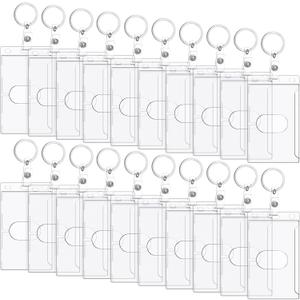 Marspark 20 Pack Keychain Card Holder Plastic Heavy Duty Badge Holder Vertical Clear ID Card Holder with Keyring, Rigid Fuel Card Protector with Thumb Slot Secure Credit Card Protector Case