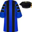 Mukum Unisex Deluxe Doctoral Graduation Gown with 8 Sides Doctorate Tam | Gold Piping Doctoral Regalia for Graduation Ceremony Sapphire Blue-51