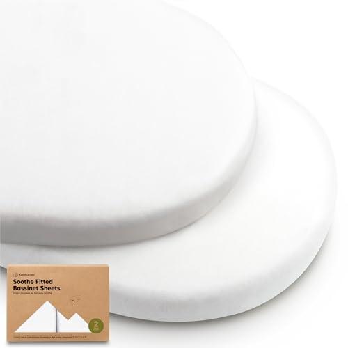 2-Pack Organic Baby Bassinet Sheets Boys, Girls - 100% Cotton Bassinet Mattress Sheets Compatible with Halo Bassinest Swivel Sleeper, Graco, Baby Delight, Universal Bassinet Fitted Sheets (Soft White)