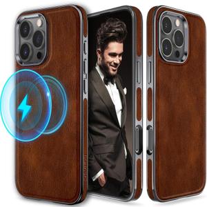 LOHASIC Designed for iPhone 16 Pro Leather Case, Strong Magnetic Business Style Compatible with MagSafe Luxury Classic Protective Cover 6.3 inch 2024, Dark Brown