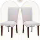COLAMY Upholstered Parsons Dining Chairs Set of 2, Fabric Dining Room Kitchen Side Chair with Nailhead Trim and Wood Legs - Beige