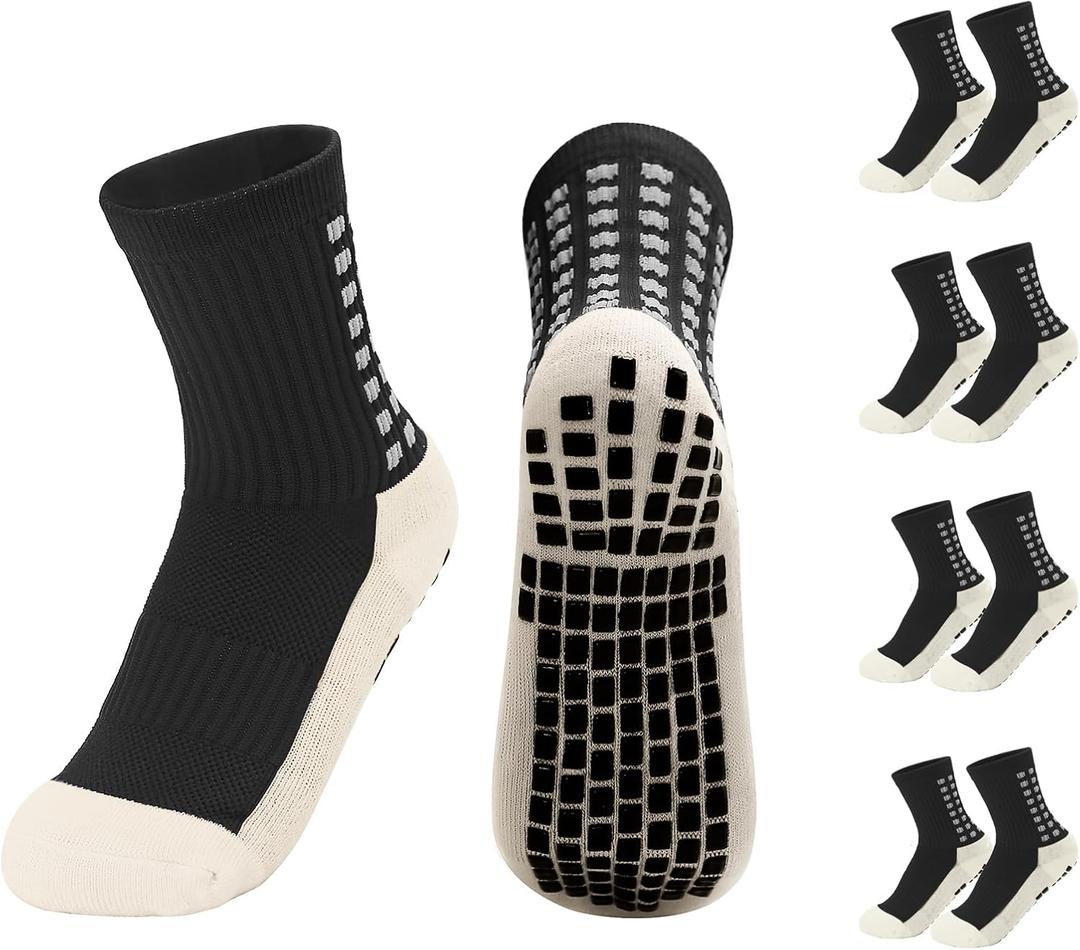 Yufree 4 Pairs Youth Grip Soccer Socks Grip Socks Kids Boys Girls Athletic Sport for Baseball Football Basketball (One Size, Black)