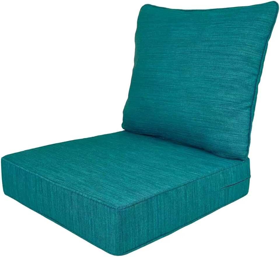 Deep Seat Outdoor Cushion,Water-Resistant,24x22x5, Peacock Blue | Patio Chair Cushion for Sofa&Couch&Loveseat,UV&Fade-Resistant,Removable Cover&Tie,Thick Foam,For Lawn&Yard&Garden,Set of 1