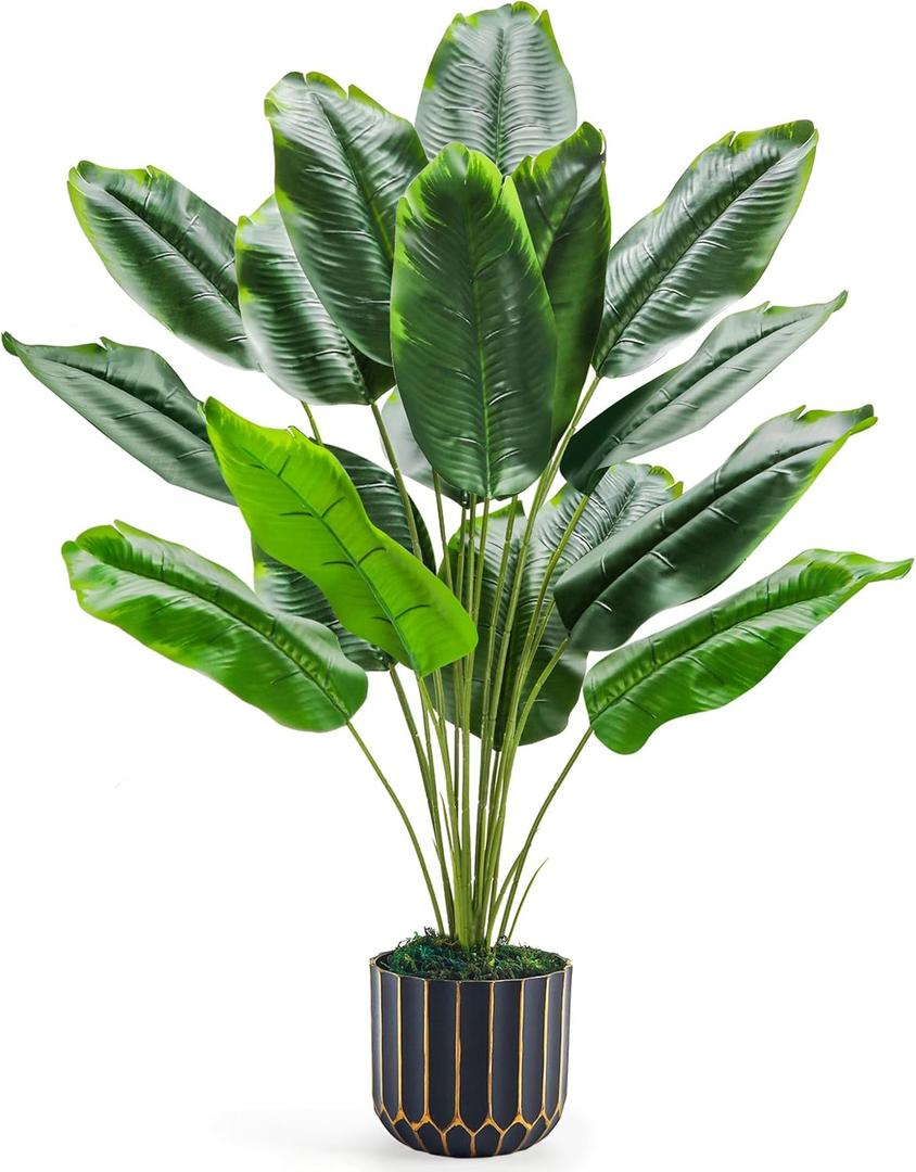 Der Rose 28" Bird of Paradise Artificial Plants Tropical Fake Potted Banana Tree Faux Plants Indoor and Outdoor for Home Office Living Room Porch Balcony Decor 