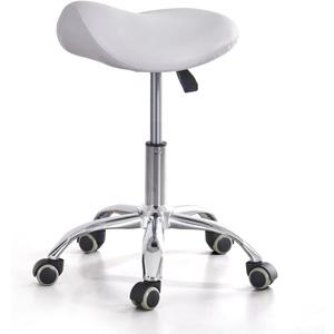 Ergonomic Saddle Rolling Stool for Salon Office Bar Tattoo Lash Tech Manicure Kitchen Hygienic Home Eyelash Artist Spa Metal Stool with Wheels Adjustable Seat Chair,White