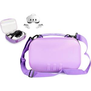 GETGEAR VR Headset Case for compatible with Meta Quest 3/ 3s, Portable travel organizer for VR and controllers with shoulder strap, also fits for Meta Quest 2, Oculus Quest 3, Vision Pro (Purple)
