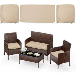 3 Pack of Outdoor Seat Cushion Replacement Set Suitable for 4 Pieces of Wicker Rattan Furniture Terrace Guest Set Sofa Chair (36x18x2, 18x18x2), Only Cover